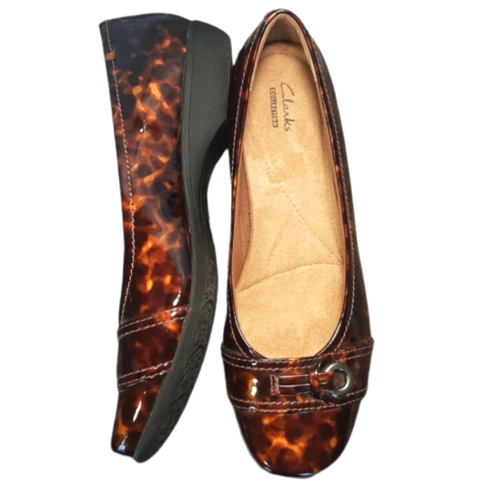 Clarks Collection Propose Spire Womens 9 Patent Leather Tortoise Flats NWOT
